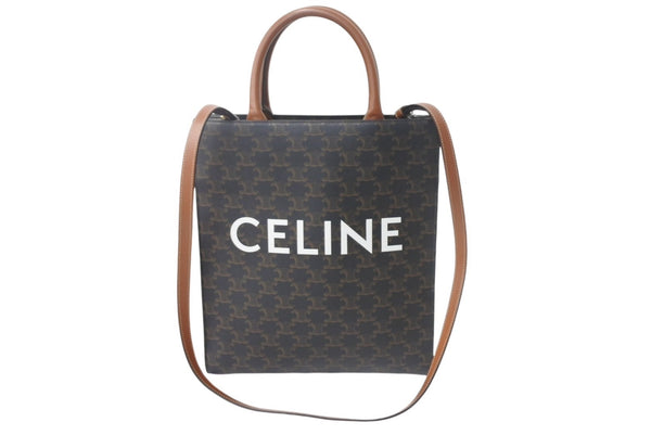 CELINE セリーヌ バーティカルカバ ハンドバッグ 2WAY ブラウン キャンバス カーフスキン トリオンフ 美品 中古 4c068306
