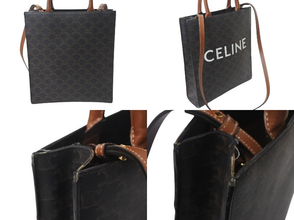 CELINE セリーヌ バーティカルカバ ハンドバッグ 2WAY ブラウン キャンバス カーフスキン トリオンフ 美品 中古 4c068306