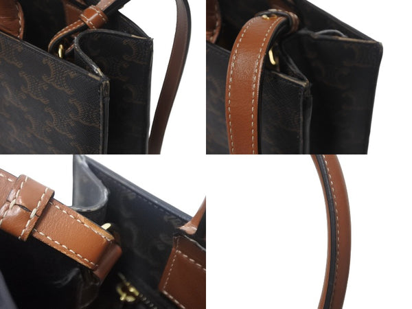 CELINE セリーヌ バーティカルカバ ハンドバッグ 2WAY ブラウン キャンバス カーフスキン トリオンフ 美品 中古 4c068306