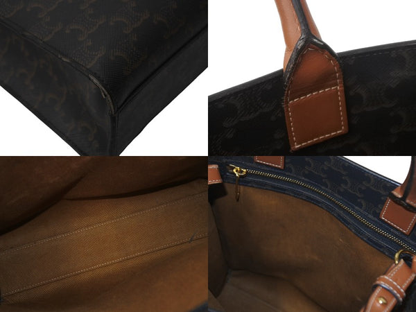 CELINE セリーヌ バーティカルカバ ハンドバッグ 2WAY ブラウン キャンバス カーフスキン トリオンフ 美品 中古 4c068306
