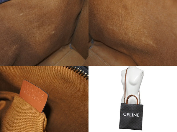 CELINE セリーヌ バーティカルカバ ハンドバッグ 2WAY ブラウン キャンバス カーフスキン トリオンフ 美品 中古 4c068306