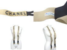 Load image into Gallery viewer, CHANEL シャネル ヴィンテージ サスペンダー ココマーク レザー ゴム ベージュ ブラック ゴールド金具 美品 中古 4c068325