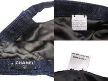 画像をギャラリービューアに読み込む, CHANEL シャネル ココマーク キャップ デニムライン イタリア製 コットン ブルー ゴールド サイズM 美品 中古 4c068326