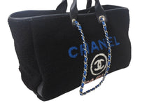 画像をギャラリービューアに読み込む, 極美品 CHANEL シャネル ドーヴィルGM 2WAY チェーントートバッグ 26番台 ボア カーフレザー ブラック ブルー ピンク 中古 4c068331