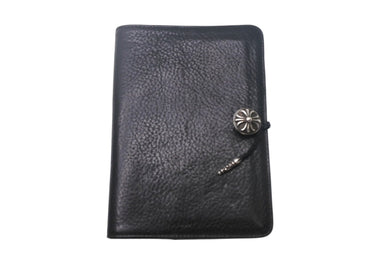 CHROME HEARTS クロムハーツ AGENDA PLAIN 手帳カバー ブックカバー クロスボールボタン シルバー925 レザー ブラック 美品 中古 4c068361