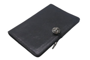 CHROME HEARTS クロムハーツ AGENDA PLAIN 手帳カバー ブックカバー クロスボールボタン シルバー925 レザー ブラック 美品 中古 4c068361