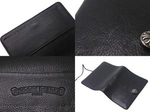 CHROME HEARTS クロムハーツ AGENDA PLAIN 手帳カバー ブックカバー クロスボールボタン シルバー925 レザー ブラック 美品 中古 4c068361