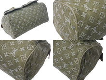 画像をギャラリービューアに読み込む, LOUIS VUITTON ルイヴィトン ハンドバッグ デニム ネオスピーディ M95215 モノグラムデニム カーキ ゴールド金具 美品 中古 4c068366