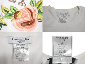 ChristianDior クリスチャンディオール 半袖Tシャツ トロッター柄 フラワー刺繍 ロゴハーフ ホワイト マルチカラー 38 美品 中古 4c068384