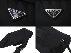 極美品 PRADA プラダ ウエストバッグ ボディバッグ V210 トライアングルロゴ ブラック ナイロン シルバー金具 中古 4c068397