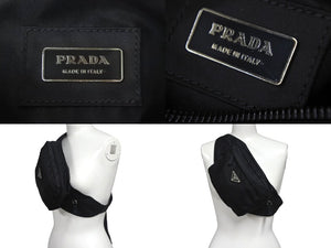 極美品 PRADA プラダ ウエストバッグ ボディバッグ V210 トライアングルロゴ ブラック ナイロン シルバー金具 中古 4c068397