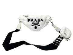 Very good condition PRADA shoulder bag 1BH190 with pile pouch triangle logo black white leather silver hardware used 4c068406
