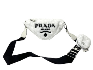Very good condition PRADA shoulder bag 1BH190 with pile pouch triangle logo black white leather silver hardware used 4c068406