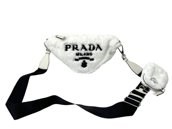 Very good condition PRADA shoulder bag 1BH190 with pile pouch triangle logo black white leather silver hardware used 4c068406