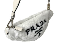 Load image into Gallery viewer, 極美品 PRADA プラダ ショルダーバッグ 1BH190 パイル ポーチ付き トライアングルロゴ ブラック ホワイト レザー シルバー金具 中古 4c068406