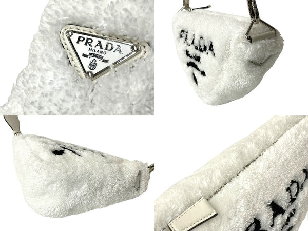 Very good condition PRADA shoulder bag 1BH190 with pile pouch triangle logo black white leather silver hardware used 4c068406