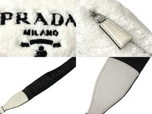 Very good condition PRADA shoulder bag 1BH190 with pile pouch triangle logo black white leather silver hardware used 4c068406