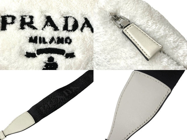 Very good condition PRADA shoulder bag 1BH190 with pile pouch triangle logo black white leather silver hardware used 4c068406
