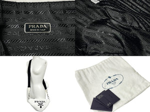 Very good condition PRADA shoulder bag 1BH190 with pile pouch triangle logo black white leather silver hardware used 4c068406