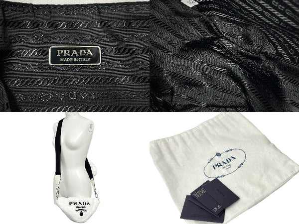 Very good condition PRADA shoulder bag 1BH190 with pile pouch triangle logo black white leather silver hardware used 4c068406