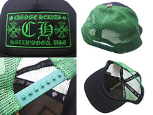 画像をギャラリービューアに読み込む, CHROME HEARTS クロムハーツ トラッカー メッシュ キャップ 新型 ブラック グリーン コットン ロゴ 帽子 サイズOS シルバー金具 美品 中古 4c068415