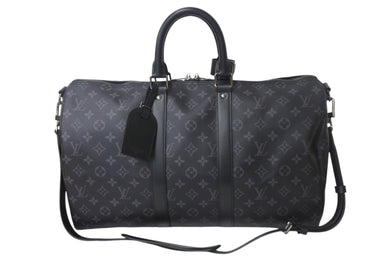 極美品 LOUIS VUITTON ルイヴィトン エクリプス キーポル バンドリエール45 ボストンバッグ M40569 シルバー金具 ブラック 中古 4c068420