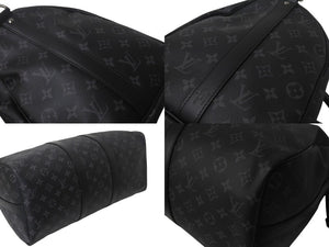 極美品 LOUIS VUITTON ルイヴィトン エクリプス キーポル バンドリエール45 ボストンバッグ M40569 シルバー金具 ブラック 中古 4c068420