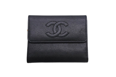 CHANEL シャネル ココマーク 二つ折り財布 コンパクトウォレット キャビアスキン ブラック ゴールド金具 美品 中古 4c068461