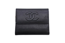 画像をギャラリービューアに読み込む, CHANEL シャネル ココマーク 二つ折り財布 コンパクトウォレット キャビアスキン ブラック ゴールド金具 美品 中古 4c068461