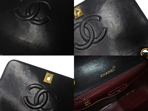 CHANEL シャネル フルフラップターンロック チェーンショルダーバッグ 1番台 ラムスキン ブラック ゴールド金具 美品 中古 4c068478