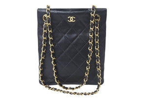 CHANEL シャネル チェーントートバッグ ミニショルダーバッグ ココマーク 5番台 キャビアスキン ブラック ゴールド金具 美品 中古 4c068495