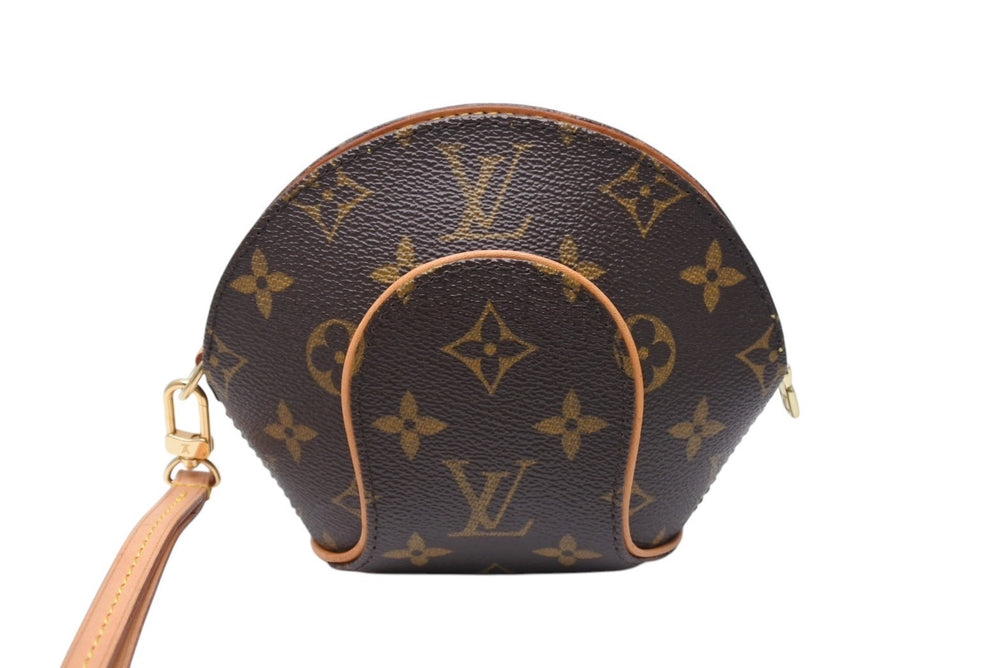LOUIS VUITTON Monogram Mini Ellipse Pouch M51129 PVC Coated Canvas Tanned Leather Brown Good Condition Used 4c068187