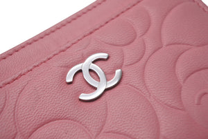 CHANEL シャネル カメリア カードケース 名刺入れ ラムスキン ピンク シルバー金具 16番台 美品 中古 4c068525