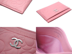 CHANEL シャネル カメリア カードケース 名刺入れ ラムスキン ピンク シルバー金具 16番台 美品 中古 4c068525