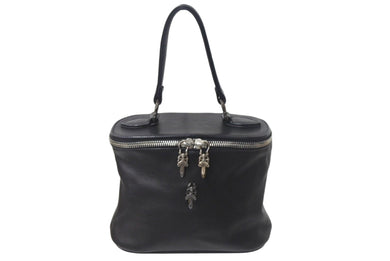 極美品 CHROME HEARTS クロムハーツ VANITY BAG ダガー バニティバッグ ポーチ ハンドバッグ レザー シルバー925 ブラック 中古 4c068538