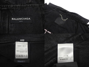 極美品 BALENCIAGA バレンシアガ 18SS シンンナーズ バック刺繍 ダメージ加工デニムジャケット コットン ブラック 中古 4c068547