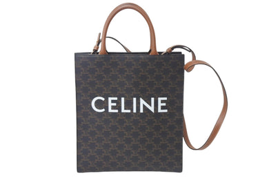 極美品 CELINE セリーヌ スモール バーティカル カバ 2WAY トートバッグ トリオンフ キャンバス 191542BZK.04LU ブラウン 中古 4c068619