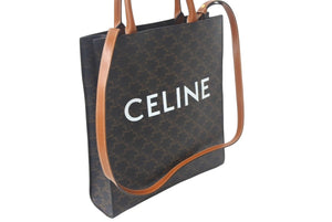 極美品 CELINE セリーヌ スモール バーティカル カバ 2WAY トートバッグ トリオンフ キャンバス 191542BZK.04LU ブラウン 中古 4c068619