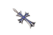 画像をギャラリービューアに読み込む, ChromeHearts クロムハーツ ネックレストップ タイニーファットクロス 2000 925 サファイア 6.051g シルバー ブルー 美品 中古 4c068622