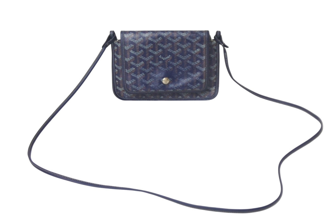 GOYARD ゴヤール プリュメ ショルダーバッグ ミニバッグ ADM020192 レザー PVC ネイビー シルバー金具 美品 中古 4c068638