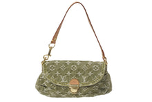 画像をギャラリービューアに読み込む, LouisVuitton ルイヴィトン ミニ プリーティ ハンドバッグ ワンショルダーバッグ M95217 グリーン ブラウン デニム 美品 中古 4c068653