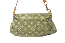 画像をギャラリービューアに読み込む, LouisVuitton ルイヴィトン ミニ プリーティ ハンドバッグ ワンショルダーバッグ M95217 グリーン ブラウン デニム 美品 中古 4c068653