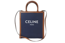 画像をギャラリービューアに読み込む, CELINE セリーヌ バーティカルカバ スモール 2wayショルダーバッグ ハンドバッグ キャンバス ネイビー ブラウン 美品 中古 4c068683