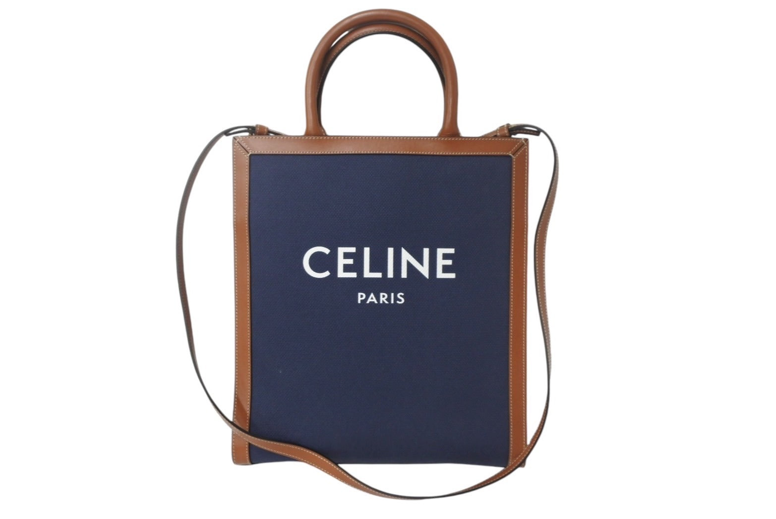 CELINE セリーヌ バーティカルカバ スモール 2wayショルダーバッグ ハンドバッグ キャンバス ネイビー ブラウン 美品 中古  4c068683 – Casanova Vintage