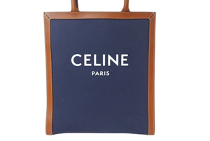 CELINE セリーヌ バーティカルカバ スモール 2wayショルダーバッグ ハンドバッグ キャンバス ネイビー ブラウン 美品 中古 4c068683