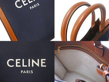 Load image into Gallery viewer, CELINE セリーヌ バーティカルカバ スモール 2wayショルダーバッグ ハンドバッグ キャンバス ネイビー ブラウン 美品 中古 4c068683