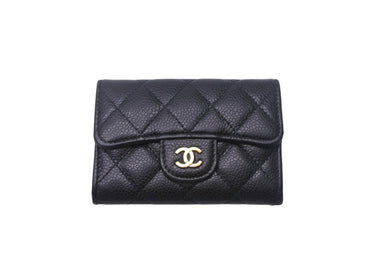 CHANEL シャネル カードケース AP0214 ココマーク フラップ キャビアスキン ブラック ゴールド金具 31番台 美品 中古 4c068700