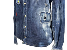 Load image into Gallery viewer, DSQUARED2 ディースクエアード 長袖シャツ ダンガリーシャツ ダメージ加工 18SS ブルー マルチカラー サイズ36 美品 中古 4c068747