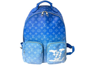 極美品 LouisVuitton ルイヴィトン LVクラウズ バックパック マルチポケット M45441 リュックサック レザー ブルー 中古 4c068795