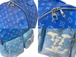 極美品 LouisVuitton ルイヴィトン LVクラウズ バックパック マルチポケット M45441 リュックサック レザー ブルー 中古 4c068795